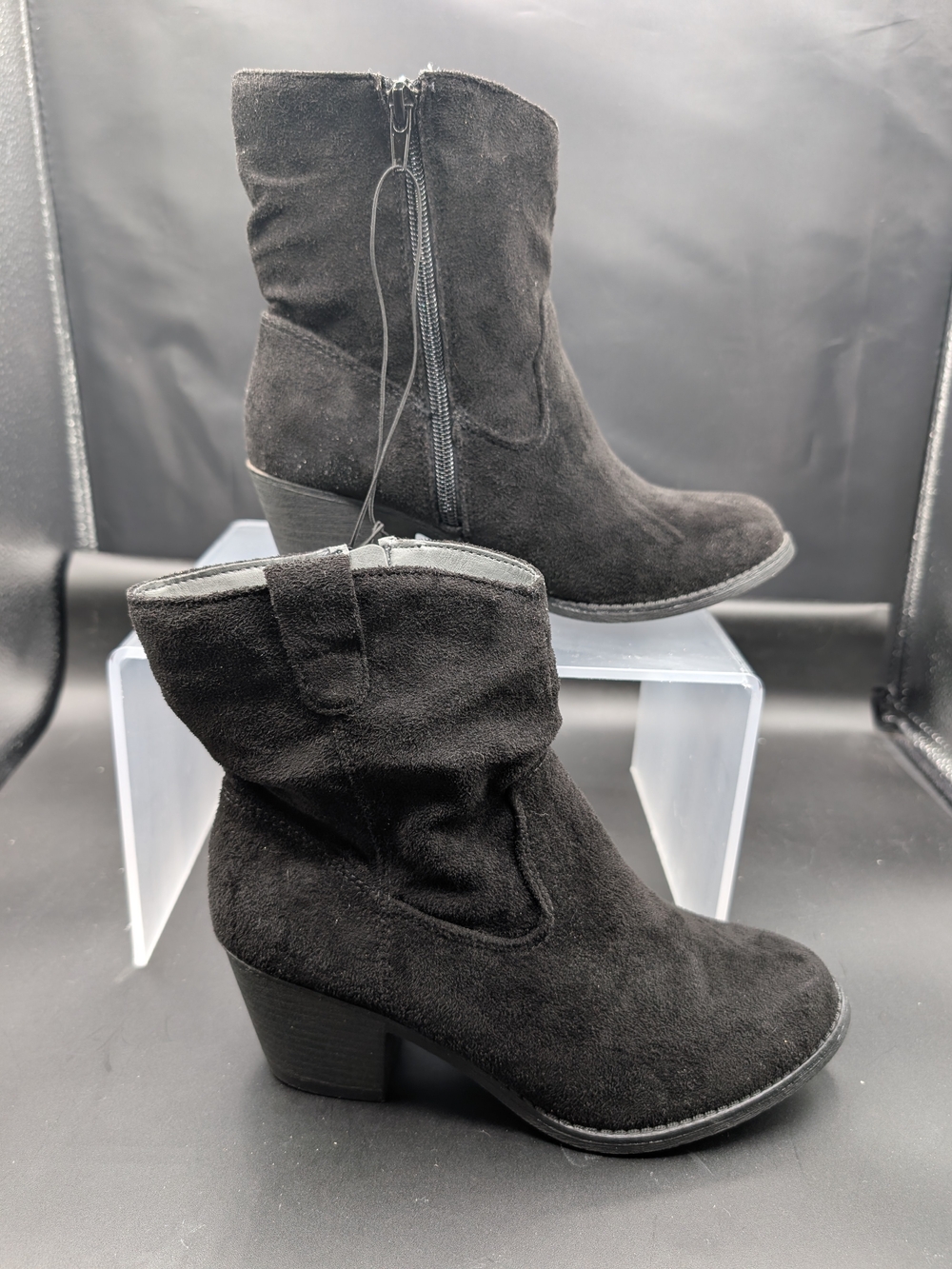 Women's Black Suede Mid-Heel Ankle Boots